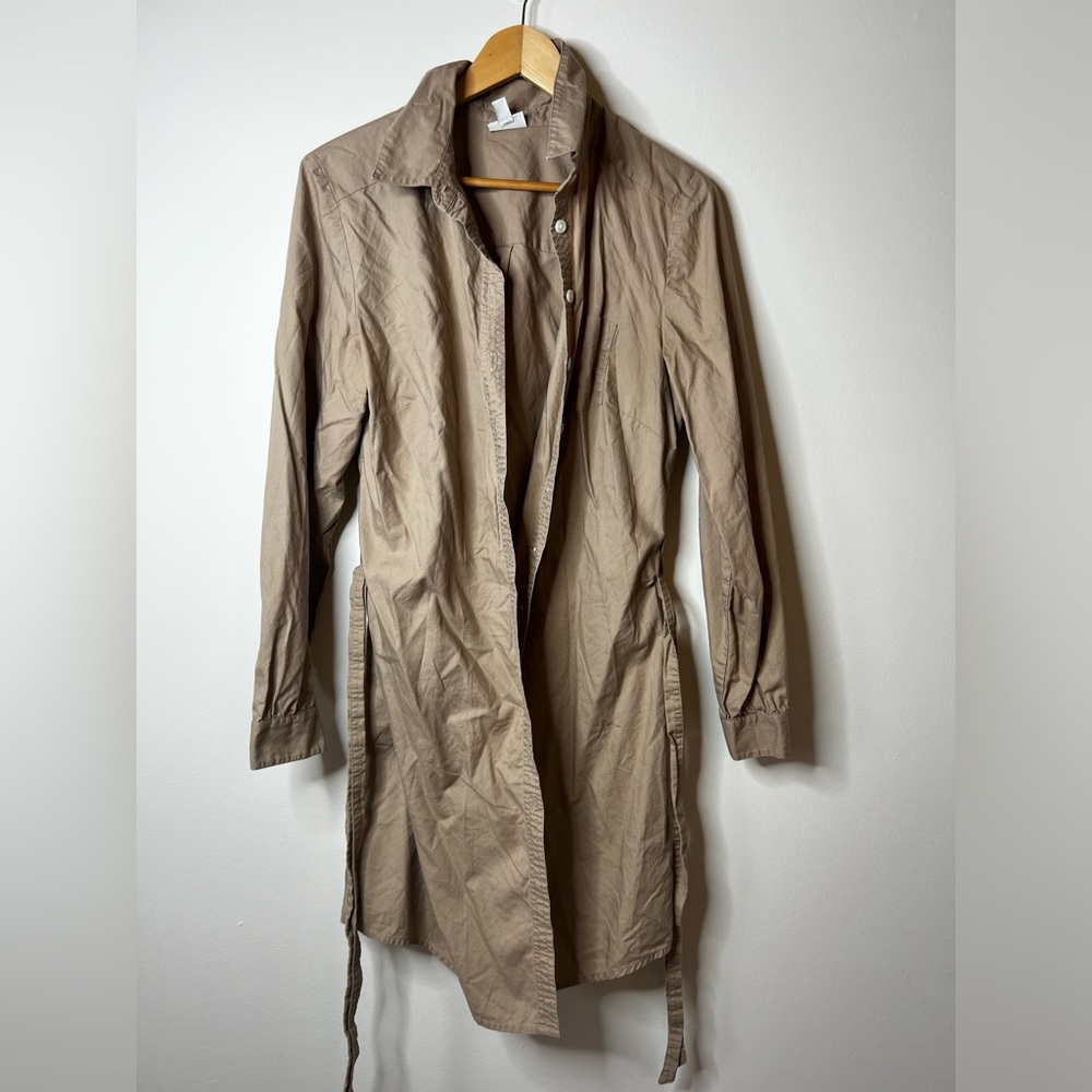J. Jill Tencel Khaki Tan Button Up Shirt Dress Size M tall